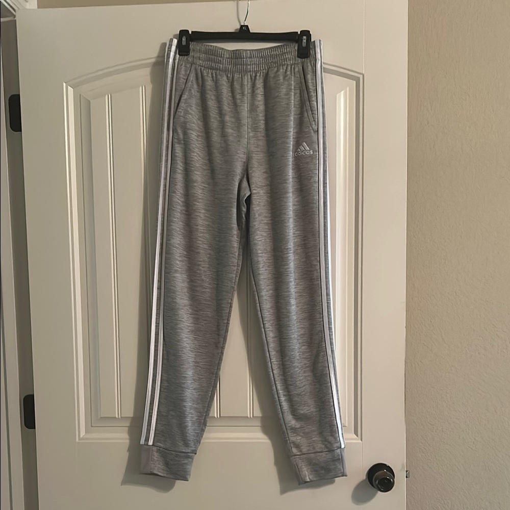 Adidas Gray Sweatpants with Elastic Cuffs and Stripes